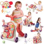 HYES Baby Walker for Girls 5 in 1, Activity Center Learning to Walk, Sit to Stand, Early Learning Push Toys for Infant, Push Walkers Toys with Music for Toddlers, Red