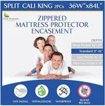 Split Cali King Mattress Encasement 36" x 84" (2PCs) - Waterproof Zippered Protector Hypoallergenic Premium Quality Cover for Adjustable Beds and Split Mattresses (11"-16" Depth)