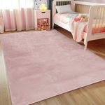 JINCHAN Soft Shaggy Area Rug 5x7 Washable Fluffy Rug Faux Fur Accent Mat Indoor Floor Cover Modern Plush Rug for Living Room Bedroom Kitchen Kids Room Non Slip Carpet Comfy Nursery Decor Pink