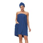 Verve Jelly Women's Bath Shower Wrap Towel Dress Adjustable Closure Lightweight Knee Length Body Wraps Blue L