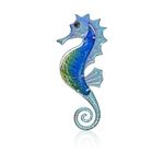 LIFFY Large Metal and Glass Seahorse Wall Decor, Sea Life Decor, Metal Fish Wall Decor, Ocean Beach Theme Wall Art for Bathroom Home Pool Gift Idea