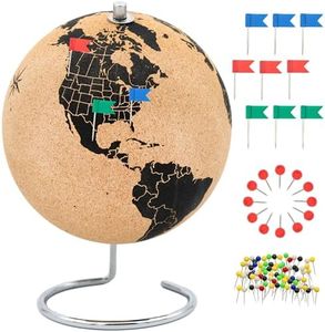 Clear cork globe with 102 different pins - spinning globe 26 cm / 10 inch high made of cork - globe as a gift idea for globetrotters