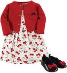 HUDSON BABY Baby-Girls Cotton Dress, Cardigan and Shoe Set, Cherries, 3-6 Months