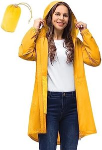 33,000ft Women's Rain Jacket Lightweight Hooded Long Rain Coat Waterproof Jacket Ladies Packable Functional Jacket Windbreaker Breathable Active Outdoor Coats, Yellow, 12