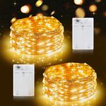 Fairy Lights, 2 Pack 100 LED Battery Operated String Lights Silver Wire Light for Indoor Outdoor Lighting, Bedroom, Christmas, Party, Wedding, Tree Decoration(10M/33ft, Warm White)