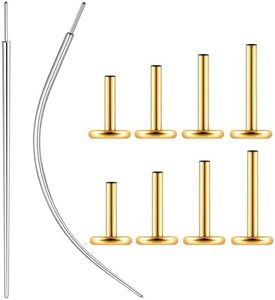 Osbourney 20G Gold Threadless Bar G23 Titanium ASTM F136 Replacement Post, 8 PCS Post and 2 PCS Piercing Assistant Tools Flat Back Stud Earrings with 5/6/7/8mm Bar Length for Nose Helix Cartilage Tragus Conch Lobe Labret Piercing Jewelry