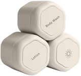 Cadence Travel Containers - Body Care Capsule Set - Magnetic Travel Capsules - For Body Wash, Lotions, Sunscreens - 3 Flex Mediums (1.32oz) with Body Wash, Lotion, & Sun Icon Labels - Sand