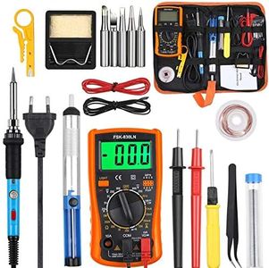Vastar Fer à Souder Kit, 60W, Temperature Réglable de 200~450℃, Multimètre, 5PCS Conseils de soudage, Pompe à Dessouder, Fil de Soudure, Pincettes, Tournevis, Dénudeur de Fil, Support