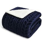 Exclusivo Mezcla King Size Sherpa Fleece Bed Blanket, Reversible Velvet Warm Blankets for Bed Couch Sofa, 90x104 inches, Navy Blue