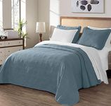 Chezmoi Collection Kingston 3-Piece Oversized Bedspread Coverlet Set (King, Blue)