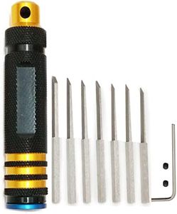 VICRAZZE Model Panel Line Scriber Resin Carved Scribe line Hobby Cutting Tool Model Chisel with 7 Blades 0.1/0.2/0.4/0.6/0.8/1.0/2.0mm for Carving Cutting