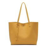 Dreubea Women's Soft Faux Leather Tote Shoulder Bag from, Big Capacity Tassel Handbag, Dark Yellow, One Size