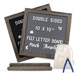 Newzeal Felt Letter Board 10x10in Word Board Double Sided Changeable Message Sign for Tabletop or Wall Decor, Announcements Board with Wood Base, 500 White Characters, Scissors (Rustic Wood)