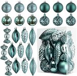 Prextex Christmas Tree Ornaments - Turquoise Christmas Ball Ornaments Set for Christmas, Holiday, Wreath & Party Decorations (24 pcs - Small, Medium, Large) Shatterproof