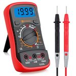 Neoteck 2000 Counts Digital Multimeter Manual Ranging Multi Tester with LCD Backlight Volt Amp Ohm HFE (DC Amplification) Test NPN PNP Transistor Diodes Audible Continuity Tester - Red Case