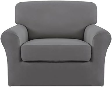 Easy-Going 2 Pieces Microfiber Stretch Chair Slipcover – Spandex Soft Fitted Sofa Couch Cover Washable Furniture Protector with Elastic Bottom Kids Pet Light Gray