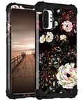 Lontect for Galaxy Note 10 Plus Case Floral 3 in 1 Heavy Duty Hybrid Sturdy High Impact Shockproof Protective Cover Case for Samsung Galaxy Note 10 Plus/Note 10 Plus 5G, Black/White Flower