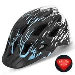 Bike Helmet, Lightweight Bicycle Helmet with Tail Light & Detachable Visor, 21 Vents Cycling Helmet for Adults, Mountain & Road Cycle Helmet for Men Women Adjustable Size 57-61cm (Black+Blue)