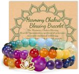 Bivei Natural Gemstone Bracelets Crystal and Stone Chakra Beaded Stretch Bracelet 8mm Reiki Semi Precious Bead Lotus Charm Spiritual Jewelry Gifts Blessing Bracelets for Women (7 Chakras)