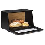 Leader Accessories Bamboo Bread Bin Small Bread Box Food Storage Space for Kitchen Retro 39x21x23cm Black