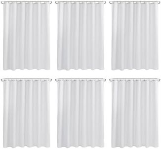 Nasitos Hotel Fabric Shower Curtain Liners 6 Pack - W72 x H72 - Water Resistant Lightweight Cloth Shower Liner for Bathroom, Machine Washable, Standard Size (White, Magnets Included)