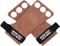 WARM BODY COLD MIND Leather Hand Grips - 3 Finger with Wrist Wraps for Weightlifting, Powerlifting, Gymnastics, Crossfit Training, Pull-Ups, Weight Lifting, Full Palm Protection (Basic Amber, L)