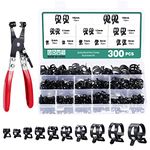 Faankiton 300PCS 10 Sizes 5-18mm Fuel Line Hose Clips Water Pipe Air Tube Silicone Vacuum Hose Clamp Fastener Assortment Kit, Fuel Line Clamps, Spring Hose Clamps with a Hose Clamp Pliers (Black)