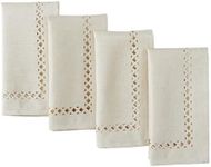 Newbridge Square Fabric Napkins, Set of 4 Napkins, Holiday Provence Lattice Cutwork Solid Color Textured, Water and Stain Resistant Easy Care, Ivory