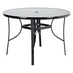 The Fellie Garden Table Outdoor Dining Table with Parasol Hole Tempered Glass Top Coffee Table Patio Table (Round-105 x 105 x 70.5cm)