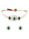 ZAVERI PEARLS Green Statement Stones Embellished Multistrand Beaded Choker Necklace & Earring Set For Women-ZPFK17202