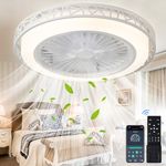 Hordxin Low Profile Ceiling Fan with Light and Remote, 20in Fandelier Ceiling Fans with Lights, 3000K-6500K Dimming Flush Mount LED Ceiling Fan Light, Modern Ceiling Fan Light for Bedroom White