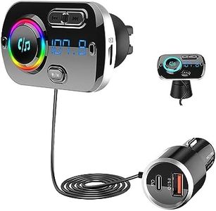 SONRU Upgrade Transmisor FM Bluetooth 5.3 Coche, Manos Libres para Vehículos, Reproductor MP3 Coche, Carga Rapida QC3.0 & PD 20W USB Portes, Apoyo Tarjeta TF, Salida AUX, SIRI/Google, Cable de 1.1M