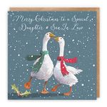 Hunts England Daughter And Son In Law Stunning Luxury Artistic Christmas Card - Merry Christmas To A Special Daughter & Son In Law - Festive Geese - Milo's Gallery Collection