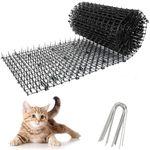 30x400CM Anti Cat Spikes - Black Plastic Cat Scat Mat with Spikes, Cat Repellent Mat Prickle Stirp Pet Deterrent Net with 8Pcs U-shaped Pegs for Garden, Fence, Indoor, Outdoor