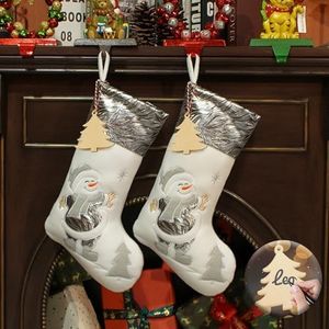 Personalized Christmas Stockings: 18.5” Large Stockings Christmas with 2 DIY Name Tags - 2 Pack White Stockings Christmas Xmas Hanging Stockings for Fireplace Christmas Tree Holiday Party Family Decor