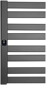 HSTRUKT Large Towel Warmer, Heated Towel Rack with Built-in Timer and Temperature Control,Hard-Wired(Left-Wiring)/Plug-in Wall-Mounted Towel Rail, Aluminum,18.8" W X 34.64" H, Black