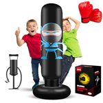 EIVONDA Punching Bag for Kids 160cm Inflatable Ninja Kids Punching Bag with Boxing Gloves and Pump Boxing Bag for Practicing MMA Karate Taekwondo and to Relieve Pent Up Energy (Black)