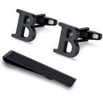 Honey Bear Initial Alphabet Letter Mens Cufflinks Tie Clips Set Black (B)