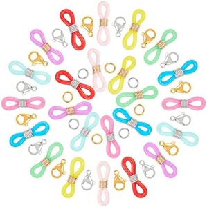 GORGECRAFT 130Pcs 8 Colors Glasses Chain Ends Colorful Adjustable Eyeglass Chain Strap Necklace Loop Holder Anti-Slip Rubber Connectors Loop Safety Retainer with Lobster Clasp for Sunglasses