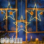 Jsdoin Christmas Window Lights 3 Packs Battery Operated Star Christmas Lights with 8 Modes & Remote 45 LED Window Warm Light for Party Indoor Outdoor Window Xmas Decoration (Warm White, Start)