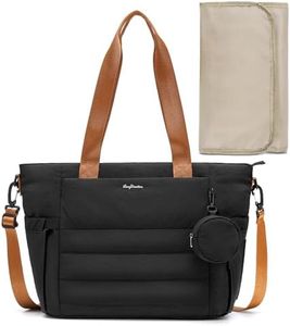 LONG VACATION Diaper Bag Large Baby Diaper Tote Waterproof Travel Tote with Pacifier Case And Changing Pad (Black-brown)