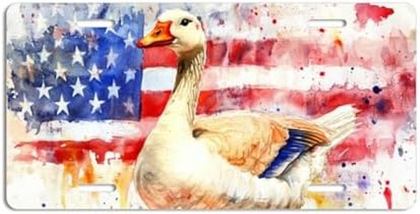 NGZ Goose License Plate, Funny Pet American Flag Painting Aluminum License Plate Suitable for Car, RVs, Bars, Fences, garages, etc. 12x6 Inch