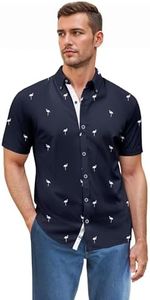 ETHANOL Men Classic Slim Fit Woven Short Sleeve Wrinkle Resistant Print Shirt MST46568 FLS Navy L