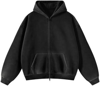 Talakeno Mens Womens Fleece Hoodies Sweatshirt Double Zip Up Oversized Acid Wash Hoodies Winter Vintage Cotton Sweatshirt(Black,XL)