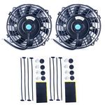 8MILELAKE 7 inch 12V 80W High Performance Black Slim Electric Cooling Radiator Fan with Fan Mounting Kit （Pack of 2)