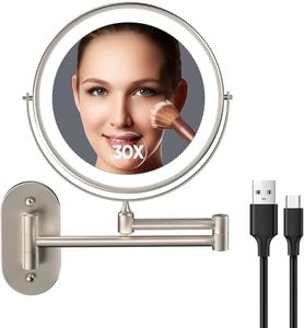 5000mAh Rechargeable Wall Mounted Lighted Makeup Vanity Mirror, Double Sided 1X 30X Magnifying Bathroom Mirror, 3 Color Lighting, Touch Screen Dimming, Extended Arm 360 Rotation Shaving Mirror