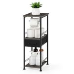 HEOMU Bathroom Storage Cabinet Freestanding Bathroom Shelf with Drawer Toilet Paper Holder Stand 3 Tier Bathroom Towel Storage Organizer for Bathroom Laundry Room Entryway Kitchen Pantry Black