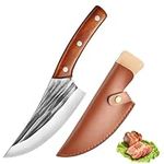 Fubinaty Chef's Knife 6 Inch Kitchen Knives Handmade Forged Boning Knife Full Tang High Carbon Steel Cooking Knife with Leather Sheath and Wood Handle