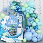 Blue Green Balloon Arch Garland Kit, Pastel Blue Teal Lime Green Balloon Garland with Metallic Balloons for Girls Boys Ocean Under the Sea Shark Theme Birthday Party Baby Shower Decor Supplies