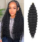 Datanala Ocean Wave Crochet Hair 22 inch Deep Wave Curly Crochet Hair 5 Packs Deep Curly Braiding Hair Extensions Long Inch Deep wave Synthetic Braiding hair for Black Women (1B#, 22Inch)